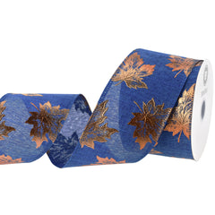 Copper Accent Fall Leaves Wired Ribbon, 2-1/2-Inch, 10-Yard