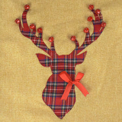 Christmas Plaid Reindeer Jingle Bells Table Runner, 72-inch, Natural