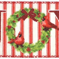 Christmas Joy Wreath Stripes Faux Linen Wired Ribbon, 10-yard