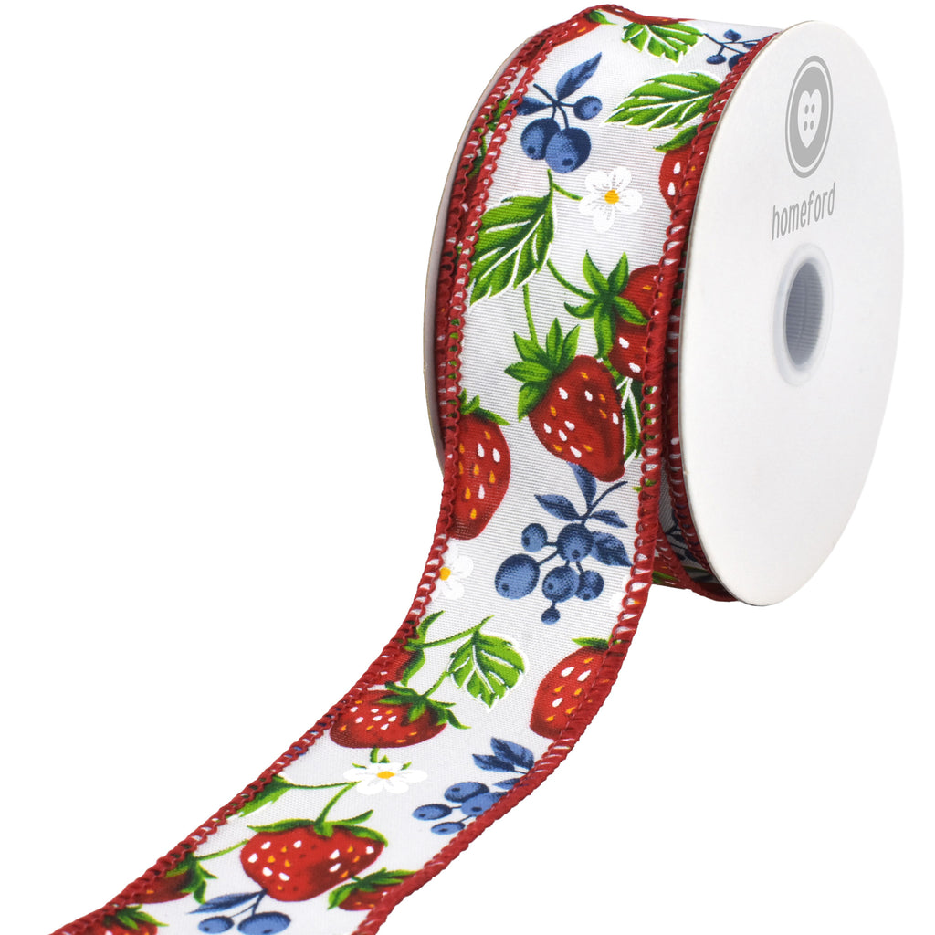 Spring Strawberries Blueberries Wired Ribbon, 10-yard