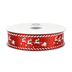 Christmas Santa Reindeer Sleigh Satin Ribbon, 10-yard