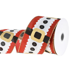 Christmas Santa's Buttons Belt Wired Ribbon, 2-1/2-inch, 10-yard