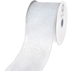 Embossed Glittered Flowers Polypropylene Wired Ribbon, 2-1/2-inch, 10-yard