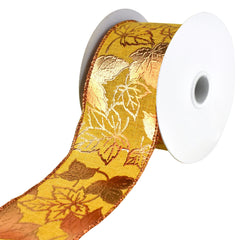 Embossed Metallic Leaves Wired Autumn Fall Ribbon, 2-1/2-inch, 10-yard