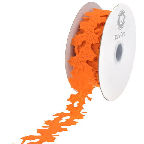 Fall Leaves Felt Cutout Ribbon, Orange, 1-1/2-inch, 10-yard