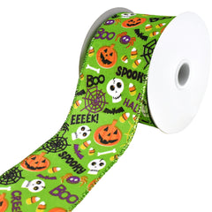Halloween Cartoon Pumpkin and Skull Wired Ribbon, 10-yard