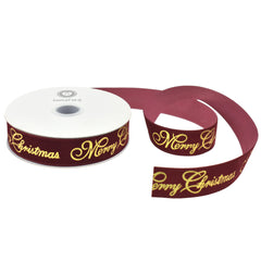 Merry Christmas Embossed Script Velvet Ribbon, 10-yard