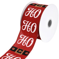 Christmas Santa's Belt Ho Ho Ho Wired Ribbon, 2-1/2-inch, 10-yard