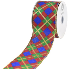 Christmas Diagonal Plaid Faux Linen Wired Ribbon, 2-1/2-inch, 10-yard