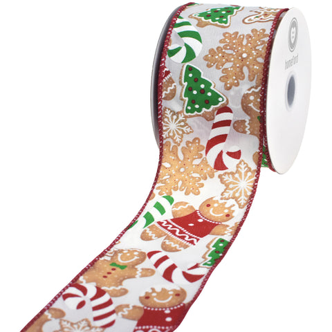 Christmas Cookie Candy Cane Satin Wired Ribbon, 2-1/2-inch, 10-yard