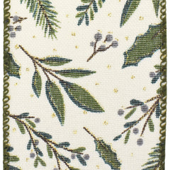 Christmas Foliage Faux Linen Wired Ribbon, 2-1/2-inch, 10-yard