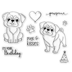 Pugs and Kisses Reusable Craft Stamps, 2-inch, 16-piece