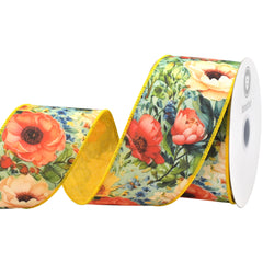 Spring Floral Tapestry Deluxe Wired Ribbon, 10-yard