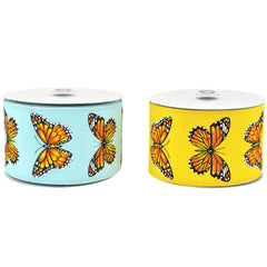 Spring Monarch Butterfly Faux Linen Wired Ribbon, 2-1/2-inch, 10-yard