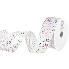 Hexagon Glitter Confetti Satin Wired Ribbon, 1-1/2-inch, 10-yard