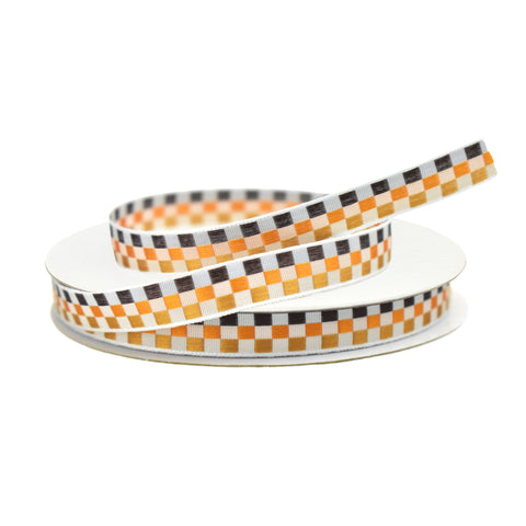 Fall Checkered Satin Ribbon, Multicolor, 3/8-inch, 10-yard