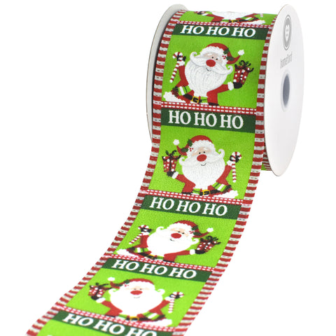 Christmas Jolly Waving Santa Satin Wired Ribbon, 2-1/2-inch, 10-yard