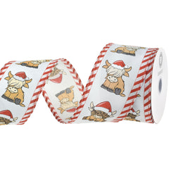 Christmas Santa Hat Highland Cattle Satin Wired Ribbon, 2-1/2-inch, 10-yard