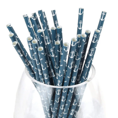 Nautical Anchor Paper Straws, 7-3/4-inch, 25-count