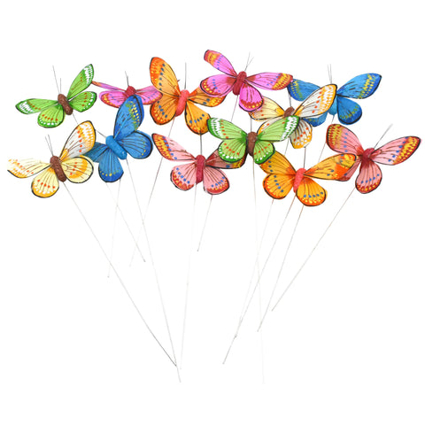 Mini Faux Feather Butterfly Floral Craft Picks, 3-inch, 12-count