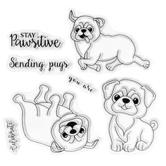 Pugs and Kisses Reusable Craft Stamps, 2-inch, 16-piece