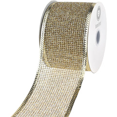 Christmas Glittered Net Metallic Edge Wired Ribbon, 2-1/2-inch, 10-yard