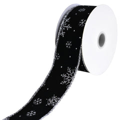Christmas Velvet Glittered Snowflakes Wired Ribbon, 10-yard