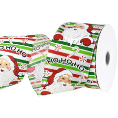 Christmas Glittered Santa Candy Stripes Wired Ribbon, 2-1/2-inch, 10-yard