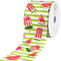Summer Watermelon Popsicle Stripes Wired Ribbon, 2-1/2-inch, 10-yard