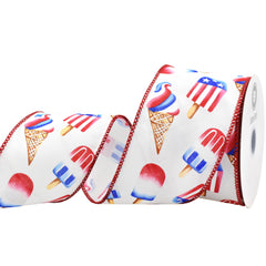 Patriotic Ice Cream Popsicles Wired Ribbon, 10-yard