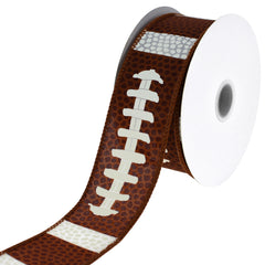 Football Pigskin Pattern Sports Wired Ribbon, 10-yard