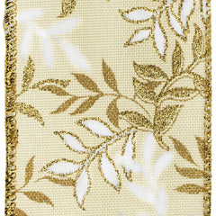 Christmas Pressed Branches Faux Linen Wired Ribbon, 2-1/2-inch, 50-yard