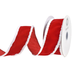 Christmas Velvet Snowy Edge Wired Ribbon, 2-1/2-inch, 10-yard