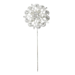 Rhinestone Pearls Floral Pins, 3-1/2-Inch, 6-Count - Silver