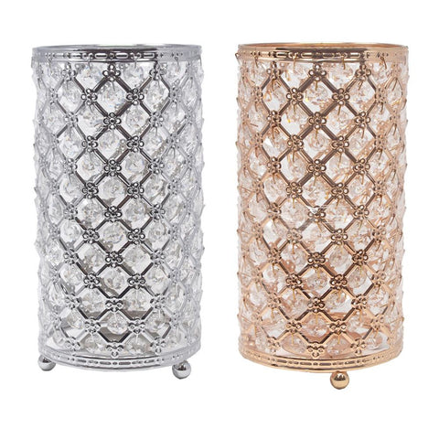 Metal Crystal Candle Holder with Hanging Beads, 9-1/2-Inch