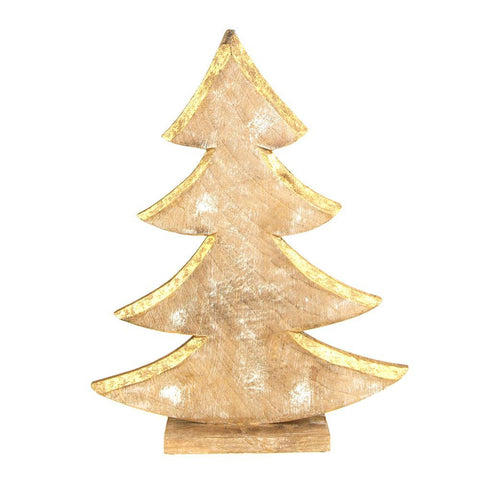 Metallic Christmas Tree Wooden Stand, Gold