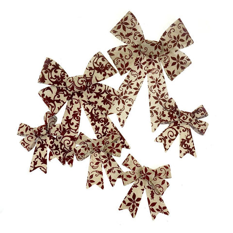 Burlap Plastic Christmas Bows with Flowers, 6-Piece