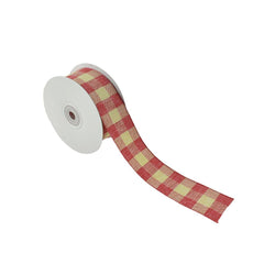 Natural Checkered Faux Linen Ribbon, 1-1/2-Inch, 10-Yard