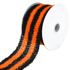 Halloween Fuzzy Stripes Wired Ribbon, 2-1/2-Inch, 10-Yard