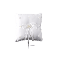 Floral Pearl Ribbon Lace Wedding Pillow, 6-1/2-Inch