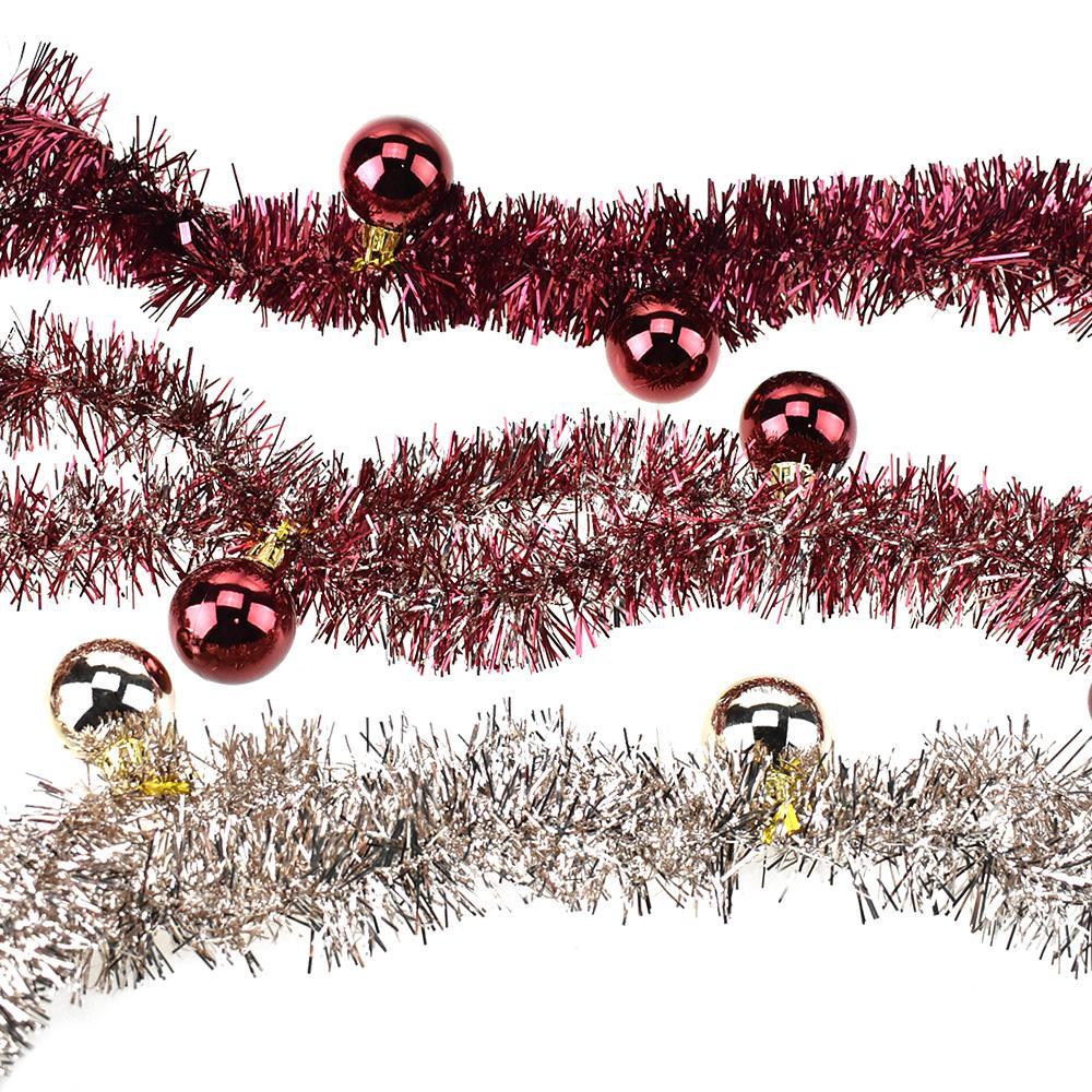 Christmas Tinsel and Ball Ornaments Garlands, 7-1/2-Feet, 3-Piece