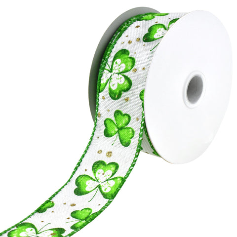 St. Patrick's Watercolor Shamrocks Wired Ribbon, 1-1/2-inch, 10-yard