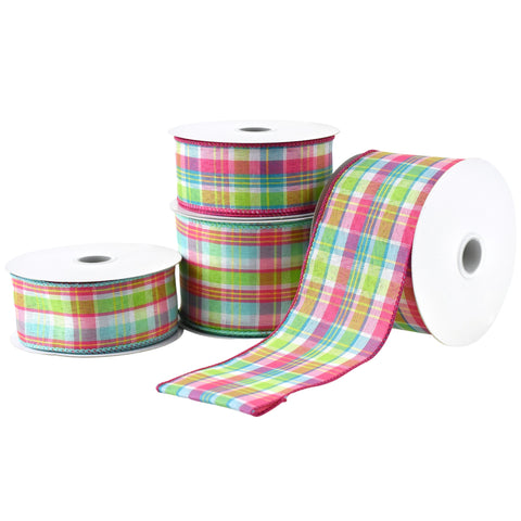 Spring Bertie Plaid Wired Ribbon, 10-yard