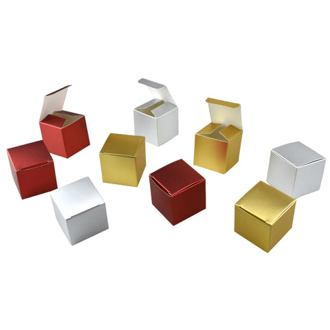 Cube Metallic Paper Gift Favor Boxes, 2-Inch, 24-Count