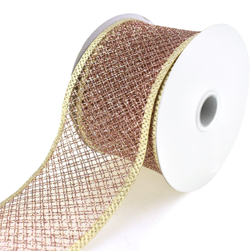 Ultra Fine Glitter Webbed Wired Ribbon, Rose Gold, 2-1/2-Inch, 10-Yard