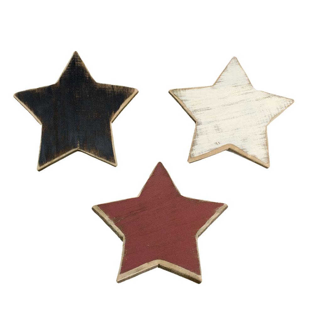 Five Point Painted Wooden Stars, Assorted Colors, 6-Inch, 3-Piece