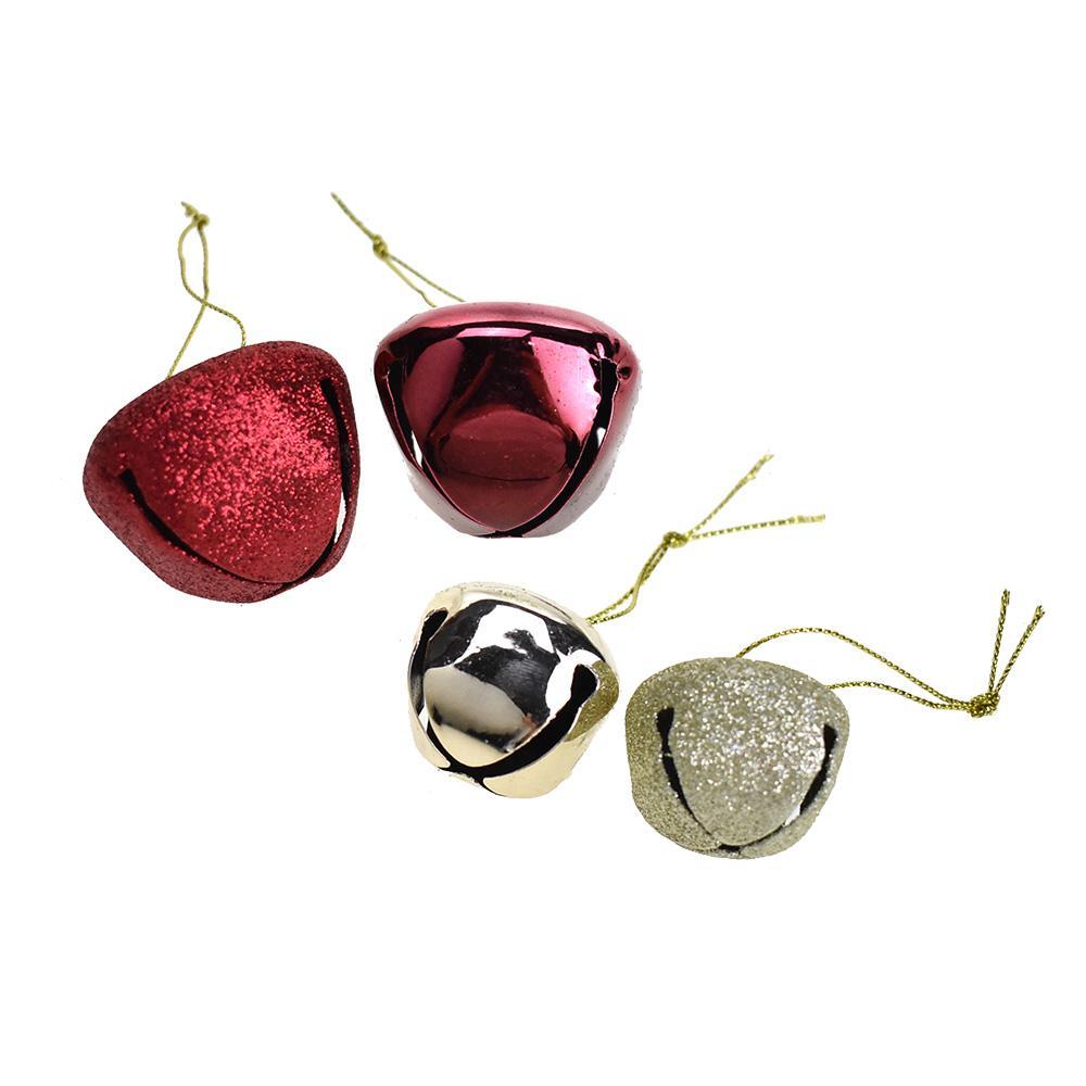 Glitter and Metallic Jingle Bell Ornaments, Red, Assorted Sizes, 25-Piece