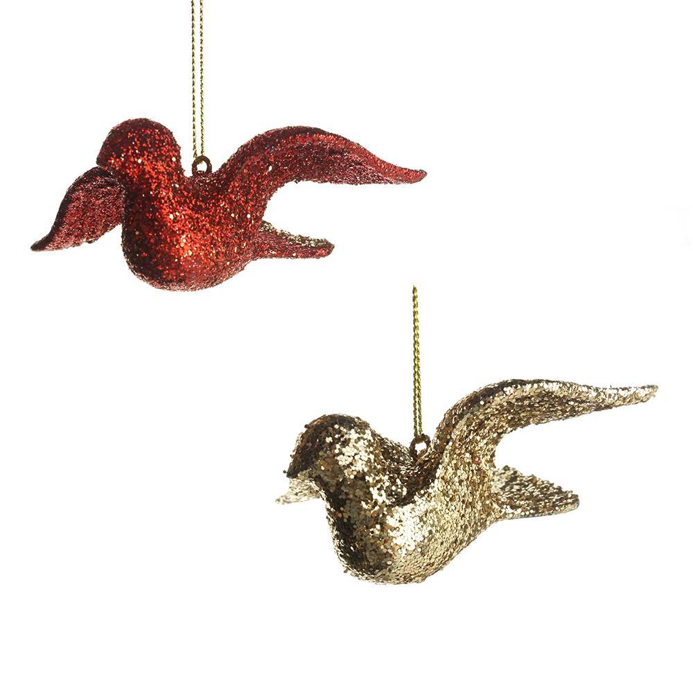 Christmas Glitter Dove Ornaments, Red/Champagne, 3-Inch, 4-Piece