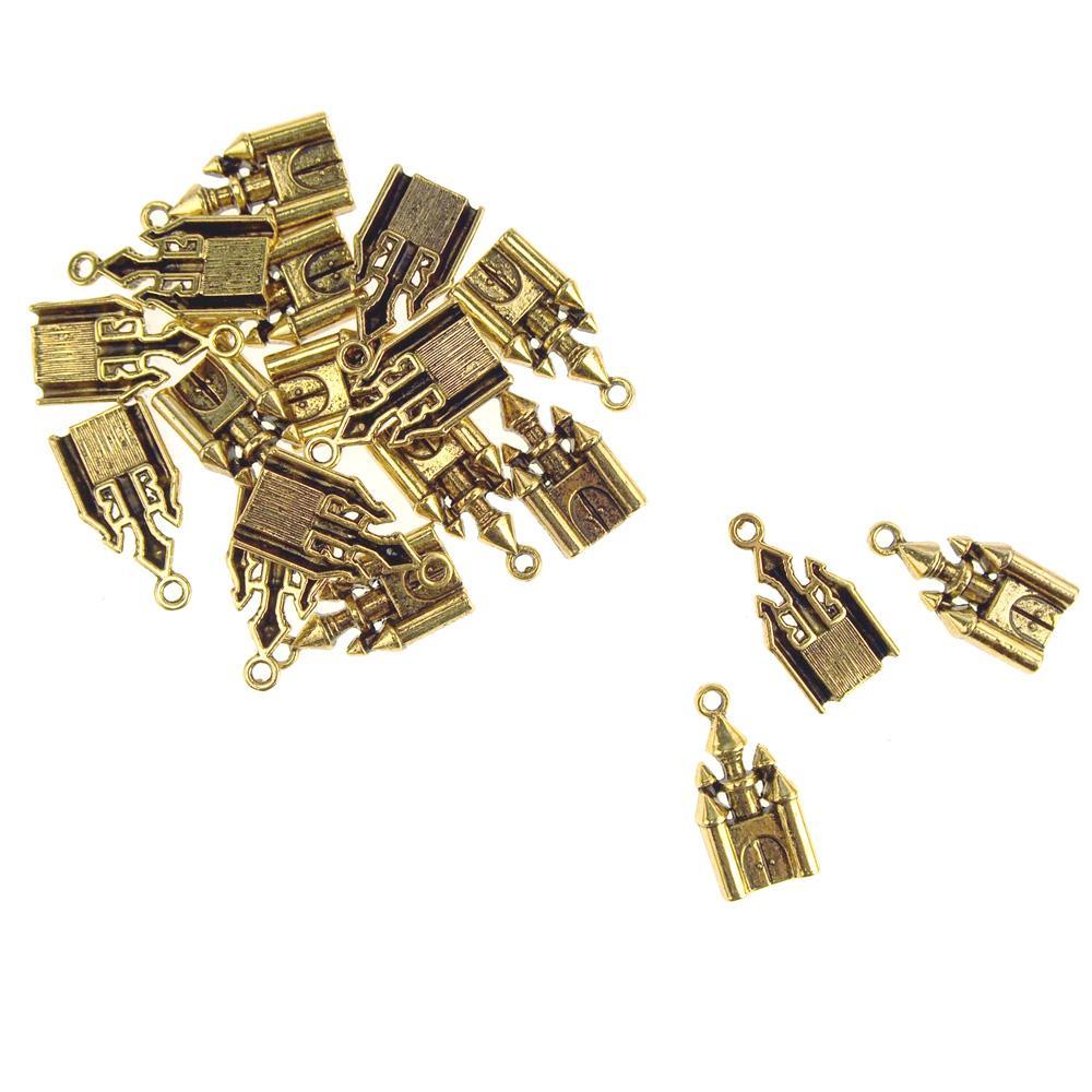 Antique Style Metal Castle Charms, 1-Inch, 18-Count