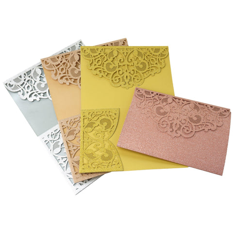 Glitter Laser-Cut Ornate Design with Pocket Blank Invitations, 5-Inch, 8-Count